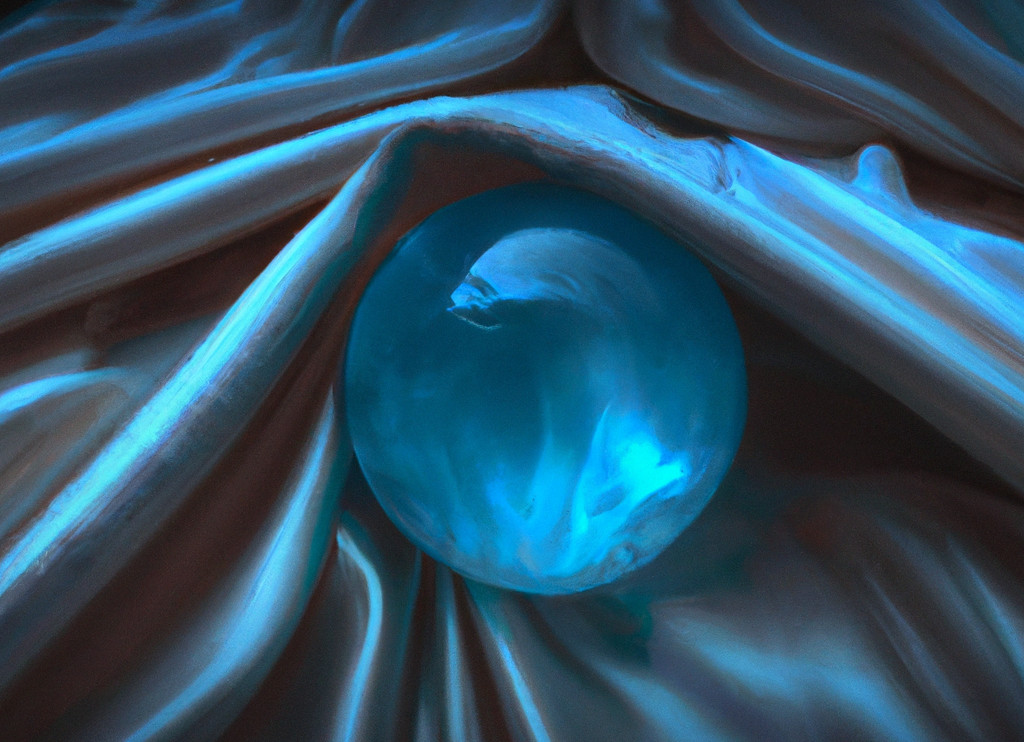 A Lavern Clearsight's blue crystal ball wrapped in a satin cloth.