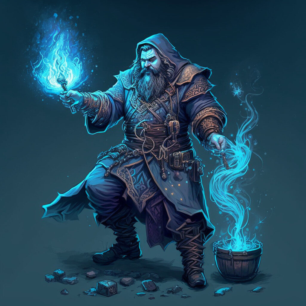 Frostweaver: A dwarven wizard casting a frost spell.