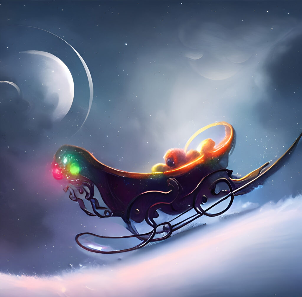 Digan's Wintery Spells, Phantom Sleigh: A comfy sleigh floating on snowy clouds.