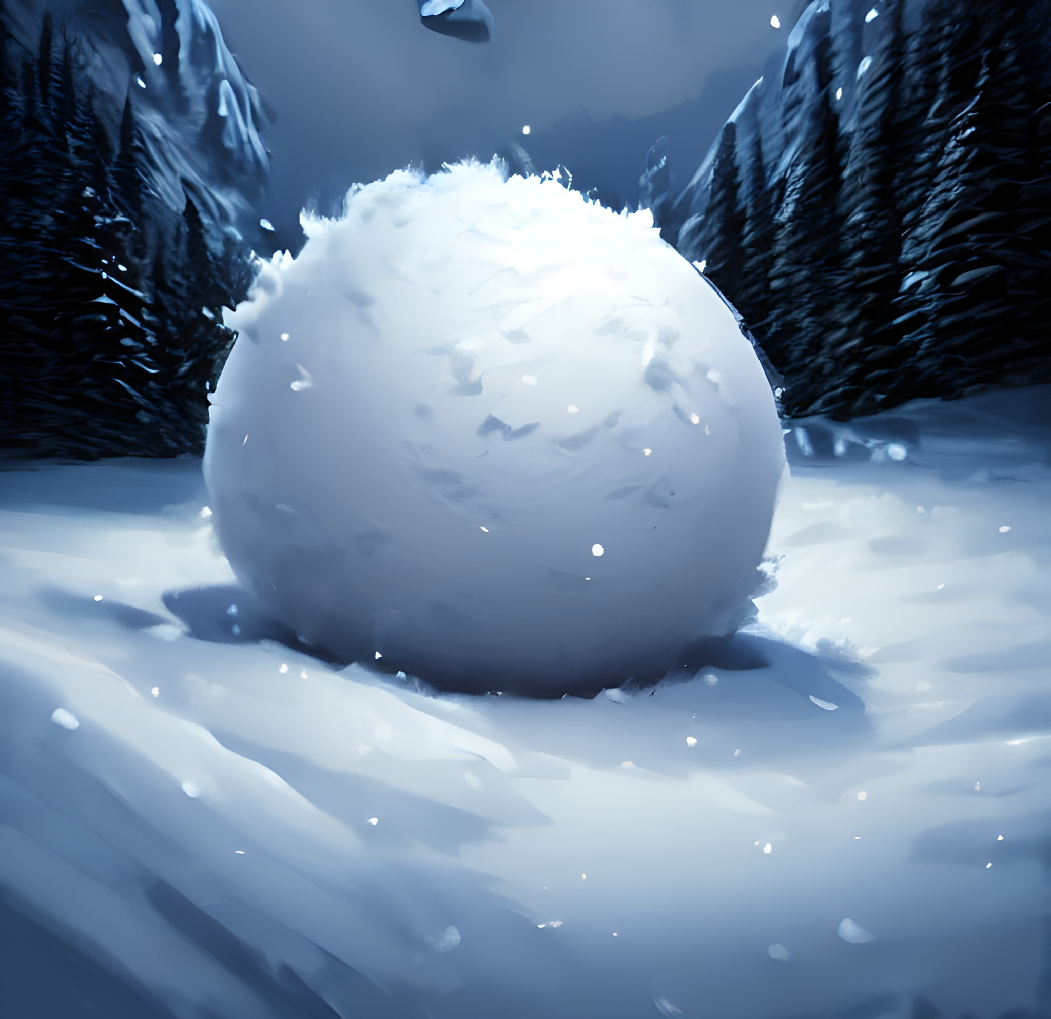 A large snowball rolling down a hill.