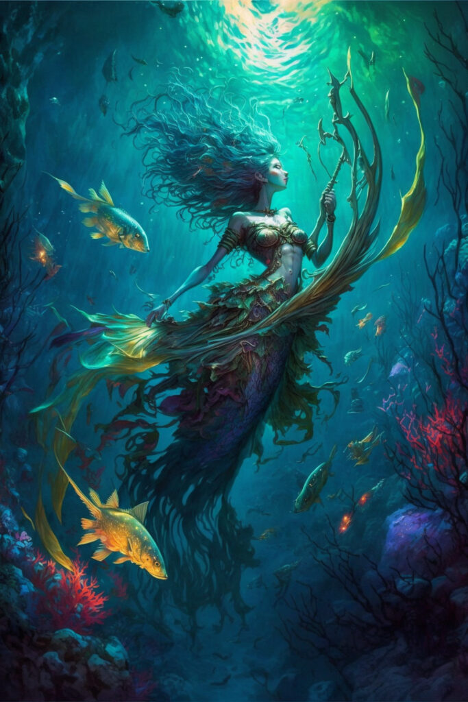 Aquatic Adept: A sea elf joyfully swimming beneath the waves.